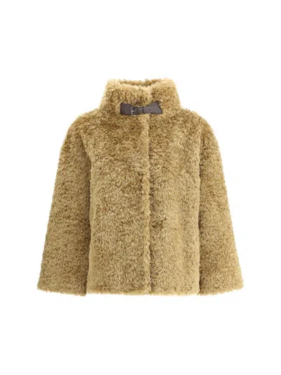 Herno Cape In Curly Alternative Fur In Gold
