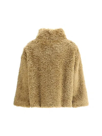 Herno Cape In Curly Alternative Fur In Gold