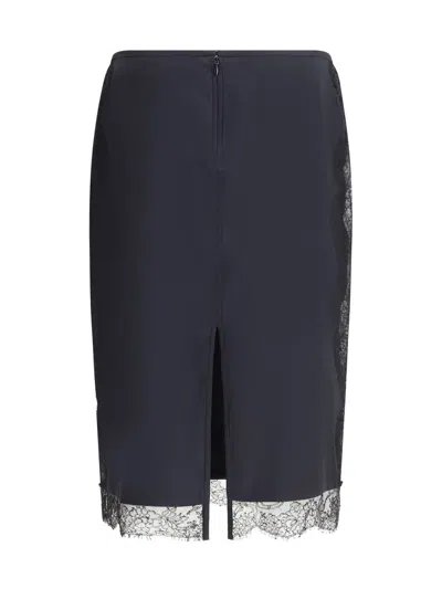 Tom Ford Women Silk Skirt With Lace Inserts In Blue