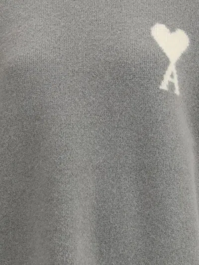 Ami Alexandre Mattiussi Grey Alpaca Ami De Coeur Crewneck Sweater Grey In Gray