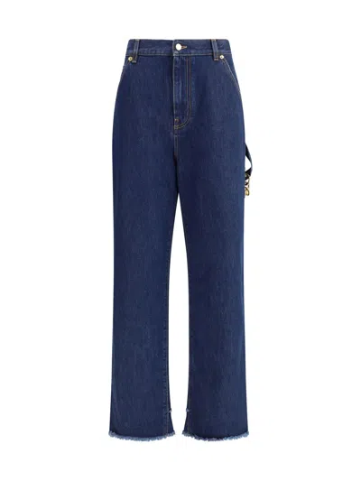 Darkpark Lisa Chain Adorned Loose Fit Carpenter Raw Denim In Blue