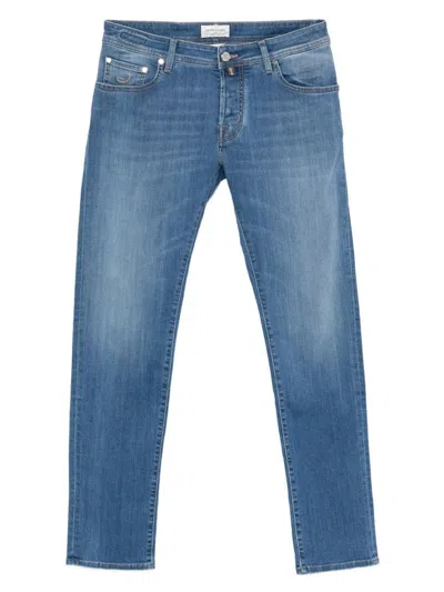 Jacob Cohen Tailored Blue Cotton Blend Jeans With Subtle Fade In Blue