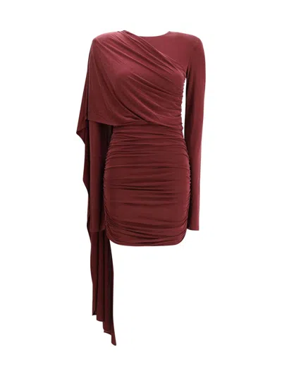 The Andamane Draped Long-sleeve Dress In Red