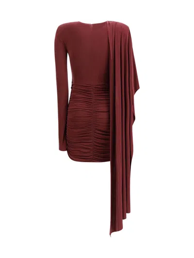 The Andamane Draped Long-sleeve Dress In Red