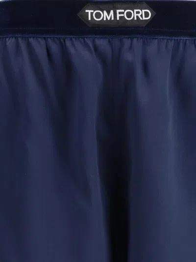 Tom Ford Silk Shorts With Elasticated Waistband And Satin Finish In Blue