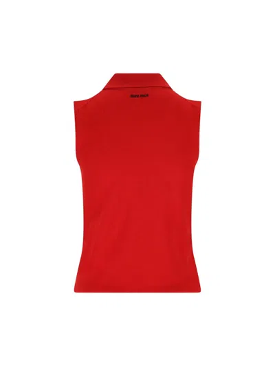 Miu Miu Womens Rosso Sleeveless Polo-collar Cashmere Top In White