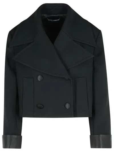 Dolce & Gabbana Cropped Double-breasted Jacket With Wide Lapels In Black