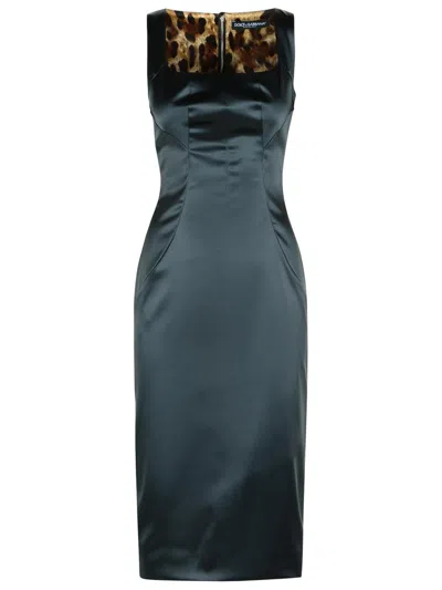 Dolce & Gabbana Acetate Blend Dress With Leopard Print Detail In Multi