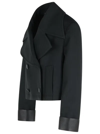 Dolce & Gabbana Cropped Double-breasted Jacket With Wide Lapels In Black