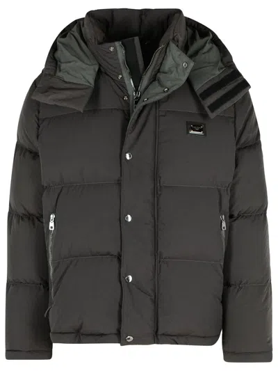 Dolce & Gabbana Padded High Collar Hooded Jacket With Zip Pockets In Black