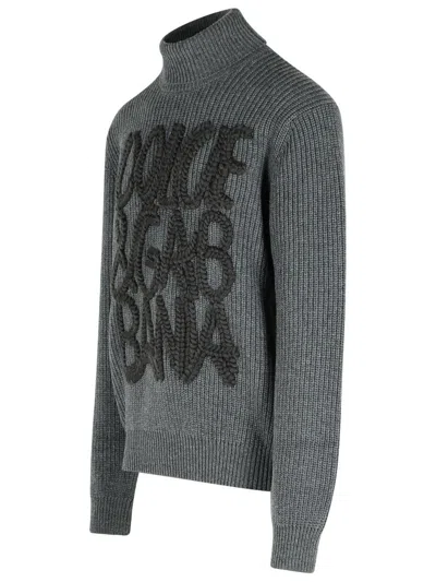 Dolce & Gabbana Ribbed Texture Wool Turtleneck Sweater In Gray