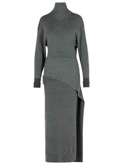 Lanvin Knee Length Dress With Turtleneck And Side Slit In Gray