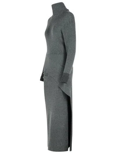 Lanvin Knee Length Dress With Turtleneck And Side Slit In Gray
