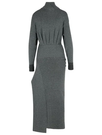 Lanvin Knee Length Dress With Turtleneck And Side Slit In Gray