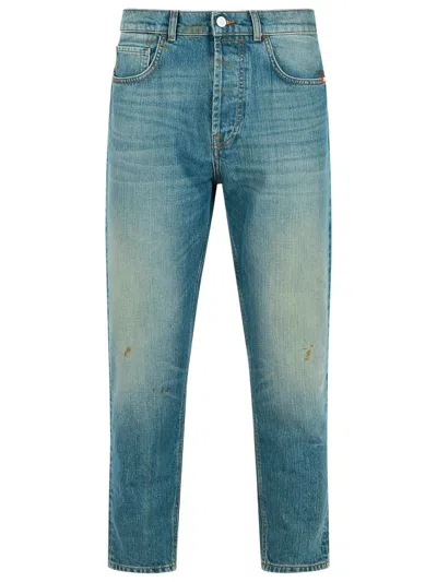 Amish Light Blue Cotton Jeans In Blue