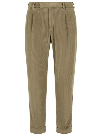 Pt Torino Tailored Trousers With Subtle Corduroy Texture And Comfortable Fit In Brown
