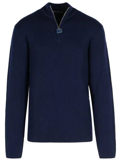 Dolce & Gabbana Wool Sweater High Collar Long Sleeves In Blue
