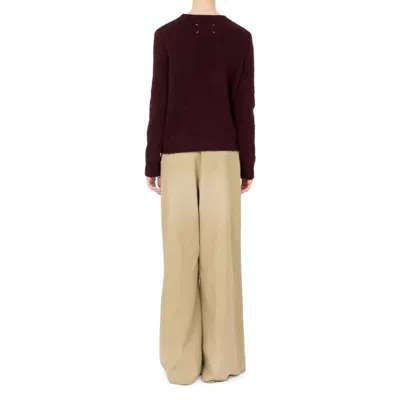 Maison Margiela Dropped Shoulder Burgundy Wool Sweater With Ribbed Details In Burgundy