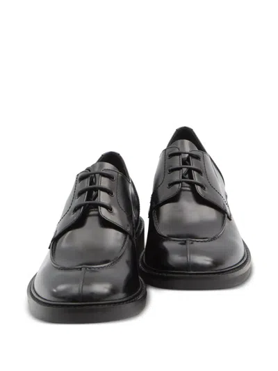Saint Laurent Smooth Leather Linen Derbies Shoes In Black