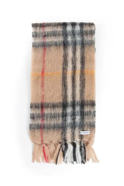 Burberry Wool Check Scarf With Fringes In Brown