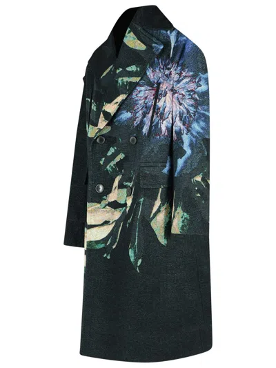 Dries Van Noten Cotton Blend Coat Floral Pattern In Green