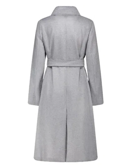 Max Mara Long Wool Coat With Belted Waist In Gray
