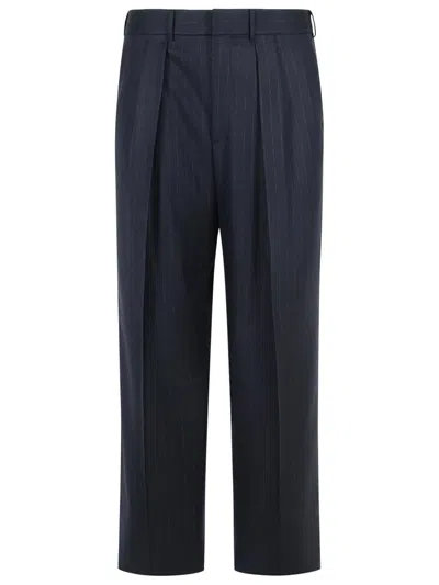 Tom Ford Wool Trousers With Pleated Front And Pinstripe Pattern In Blue