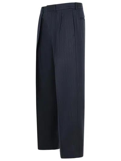 Tom Ford Wool Trousers With Pleated Front And Pinstripe Pattern In Blue
