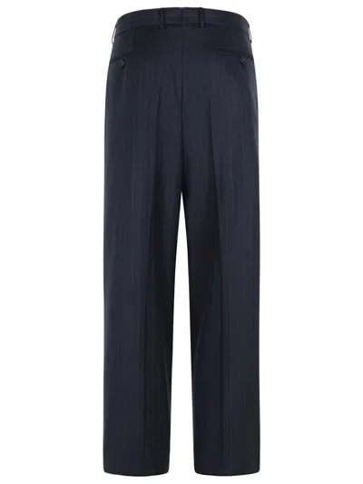 Tom Ford Wool Trousers With Pleated Front And Pinstripe Pattern In Blue