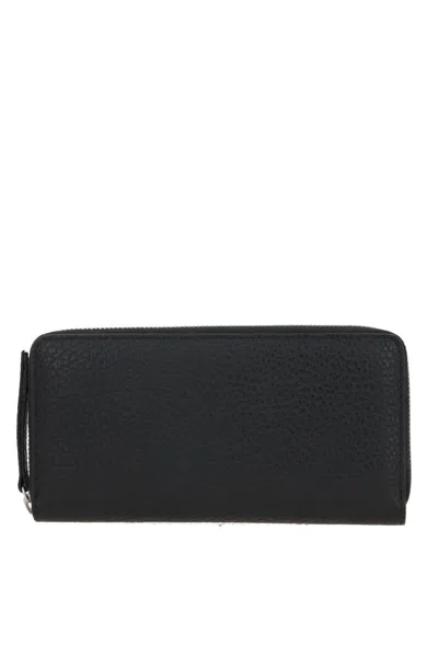 Maison Margiela Textured Black Leather Zip-around Wallet With Minimalist Design In Black