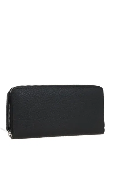 Maison Margiela Textured Black Leather Zip-around Wallet With Minimalist Design In Black