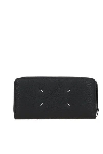 Maison Margiela Textured Black Leather Zip-around Wallet With Minimalist Design In Black