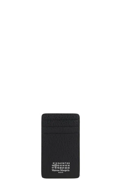 Maison Margiela Leather Card Holder With Embossed Texture And Contrasting Stitching In Black