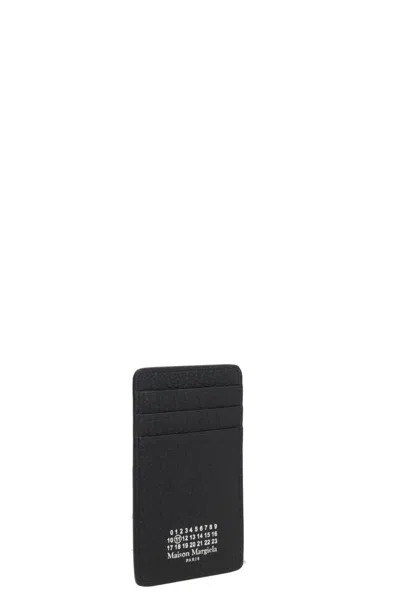 Maison Margiela Leather Card Holder With Embossed Texture And Contrasting Stitching In Black