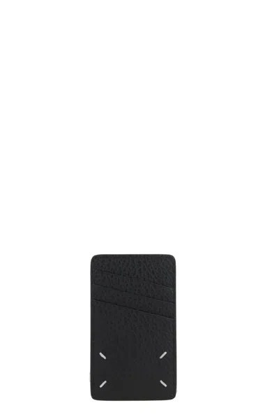 Maison Margiela Leather Card Holder With Embossed Texture And Contrasting Stitching In Black