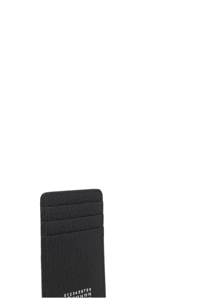 Maison Margiela Leather Card Holder With Embossed Texture And Contrasting Stitching In Black