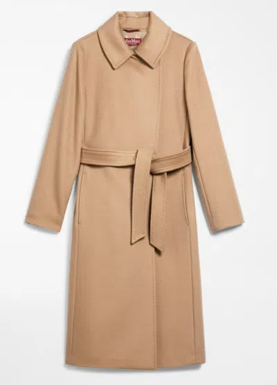 Max Mara Draped Wool Coat With Belt And Pockets In Brown