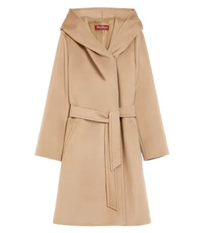 Max Mara Wool Hooded Coat In Gold
