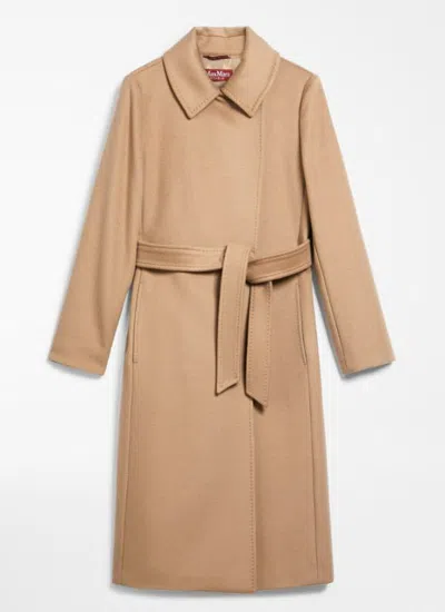 Max Mara Draped Wool Coat With Belt And Pockets In Brown