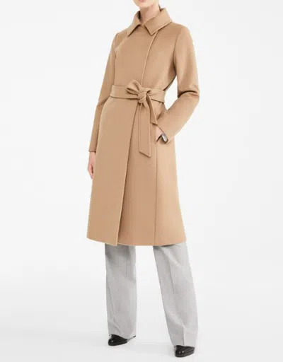 Max Mara Draped Wool Coat With Belt And Pockets In Brown