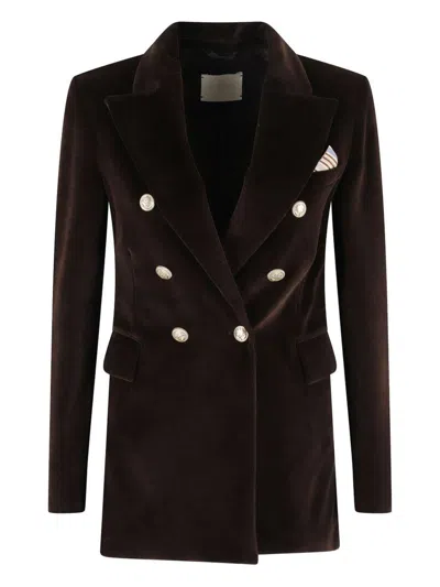 Circolo 1901 Velvet Double-breasted Jacket With Peak Lapels In Brown
