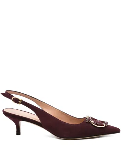 Ferragamo Maroon Leather Pumps In Red