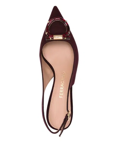 Ferragamo Maroon Leather Pumps In Red