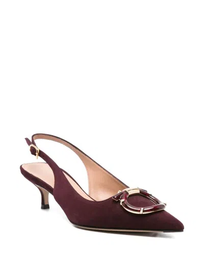 Ferragamo Maroon Leather Pumps In Red