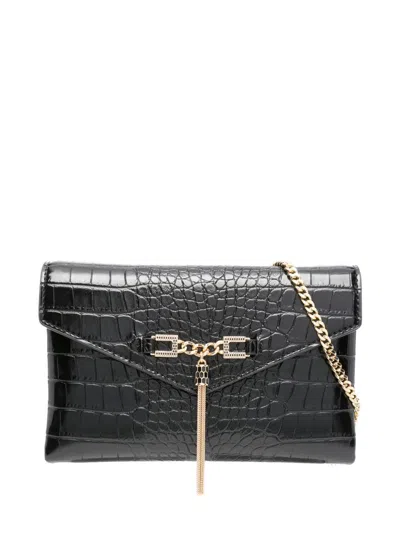 Elisabetta Franchi Crocodile-effect Chain Clutch In Black