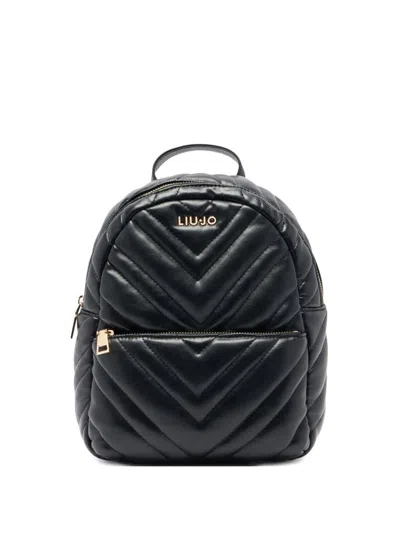 Liu •jo Stylish Quilted Backpack Multiple Pockets In Black