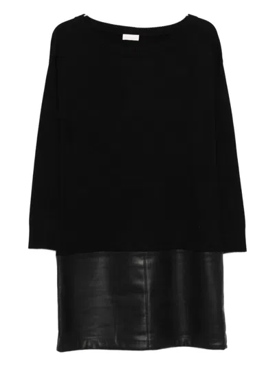 Liu •jo Panelled Knit Mini Dress In Black