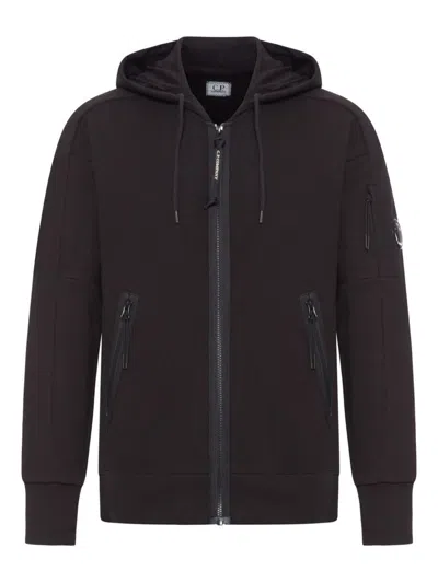 C.p. Company Sweatshirts Hooded Open In Diagonal Raised Fleece Clothing In Black