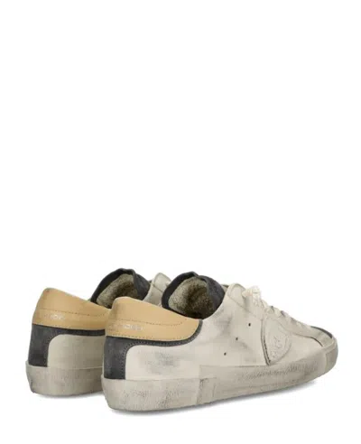 Philippe Model Low Top Leather Sneakers With Suede Accents In White