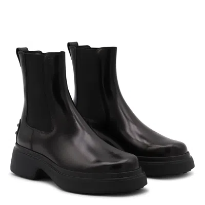 Tod's Black Leather Ankle Boots With Elastic Panels